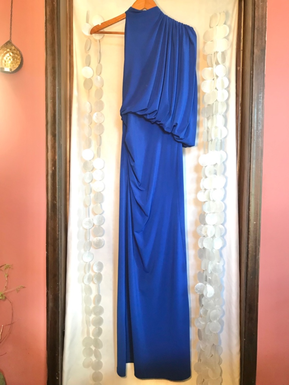 Zara Asymmetrical Cape Sleeve High Neck Bare Shoulder Ruched Detail Maxi Dress - Picture 12 of 15
